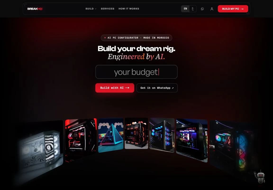 Accueil réel de BreakHQ et entrée dans le parcours PC
